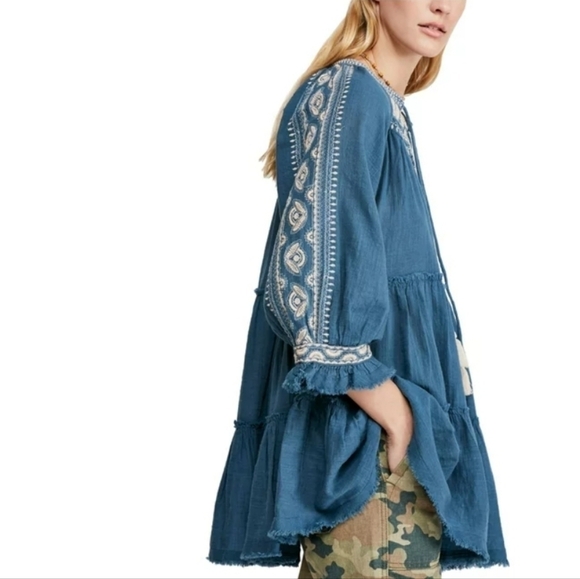 Free People Womens Dreamweaver Embroidered Tunic Top Blue Size Small - Picture 2 of 12